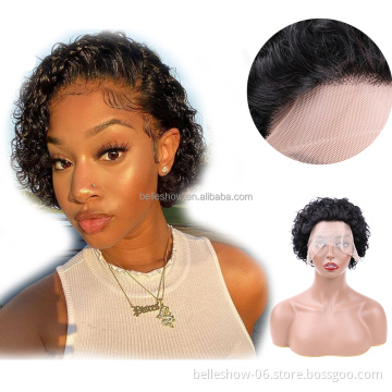 Kinky Deep Curly Water Wave Frontal Virgin Wig For Women Jerry Curly Short Bob 13x1 Lace Front Human Hair Wigs